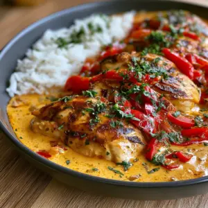 Köstliches Paprika-Sahne-Hähnchen Rezept für ein einfaches Dinner!