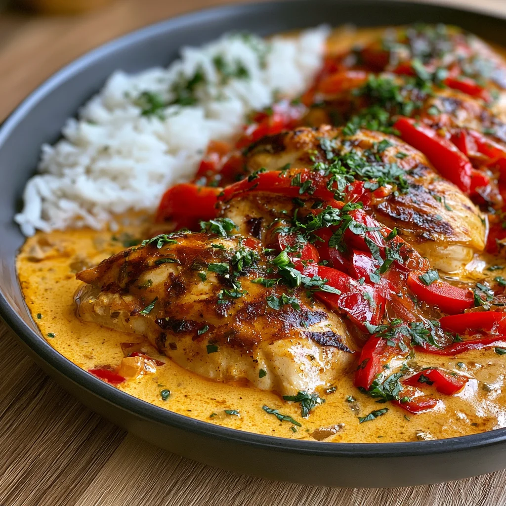 Köstliches Paprika-Sahne-Hähnchen Rezept für ein einfaches Dinner!