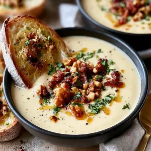 Verwöhne deinen Gaumen: Maronensuppe mit karamellisierten Nüssen und Speck Rezept
