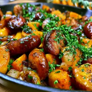 Wurst und Süßkartoffeln Pfanne: Das schnelle Rezept für ein herzhaftes Wohlfühlessen!
